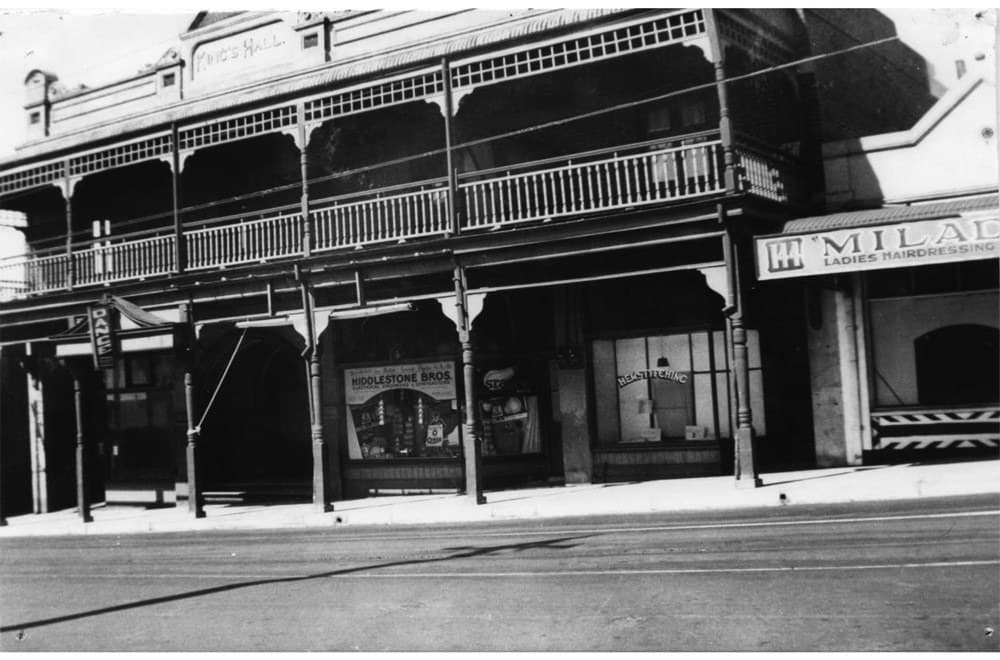 Historic black-and-white photo of the Hiddlestone shopfront on Rokeby Road