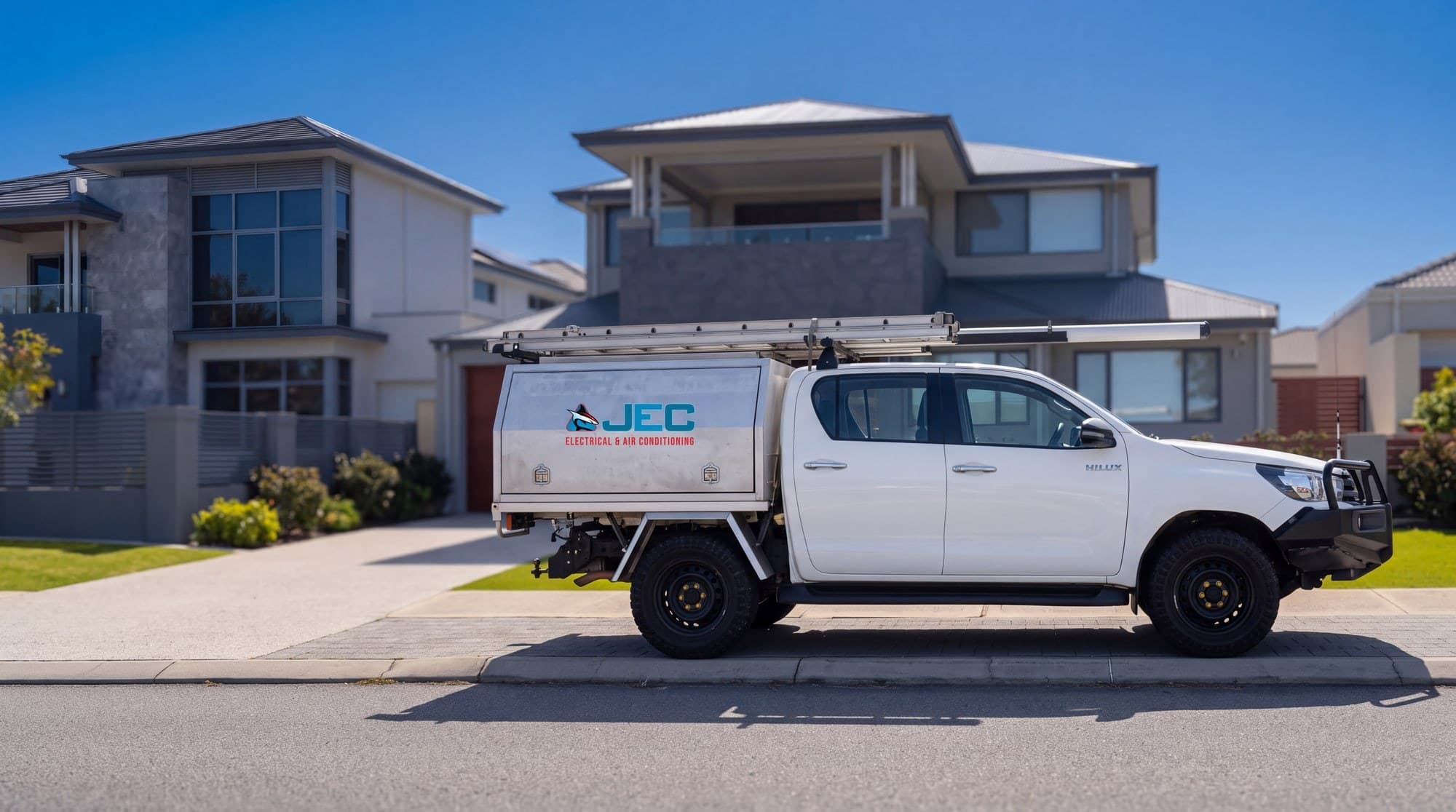 Joondalup Electrical Contracting ute parked outside a house
